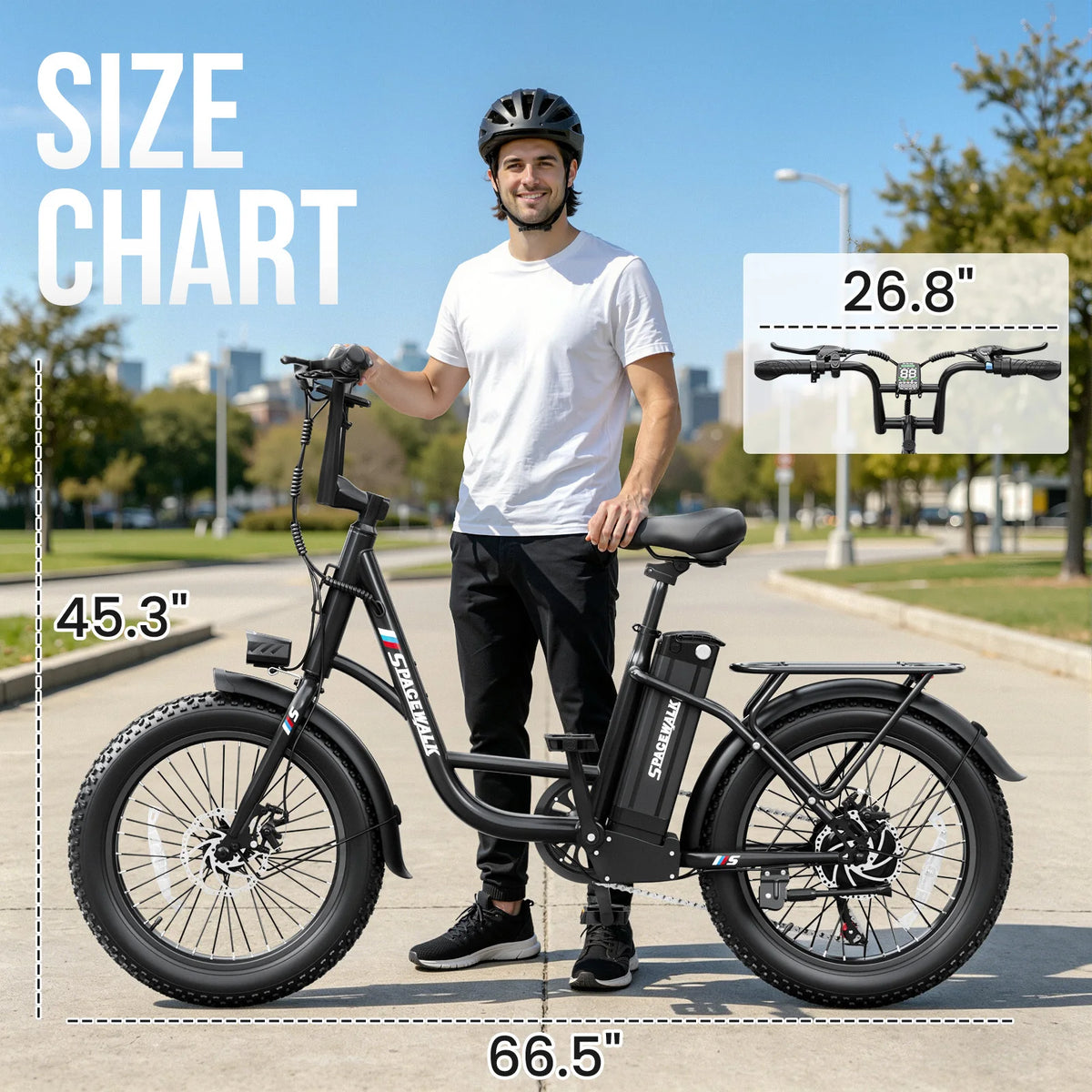 Spacewalk Fat Tire Electric Bike Adults 1500W Peak Motor 28MPH Speed 20x3.0 All Terrain Ebike 48V 13Ah Removable Battery NFC