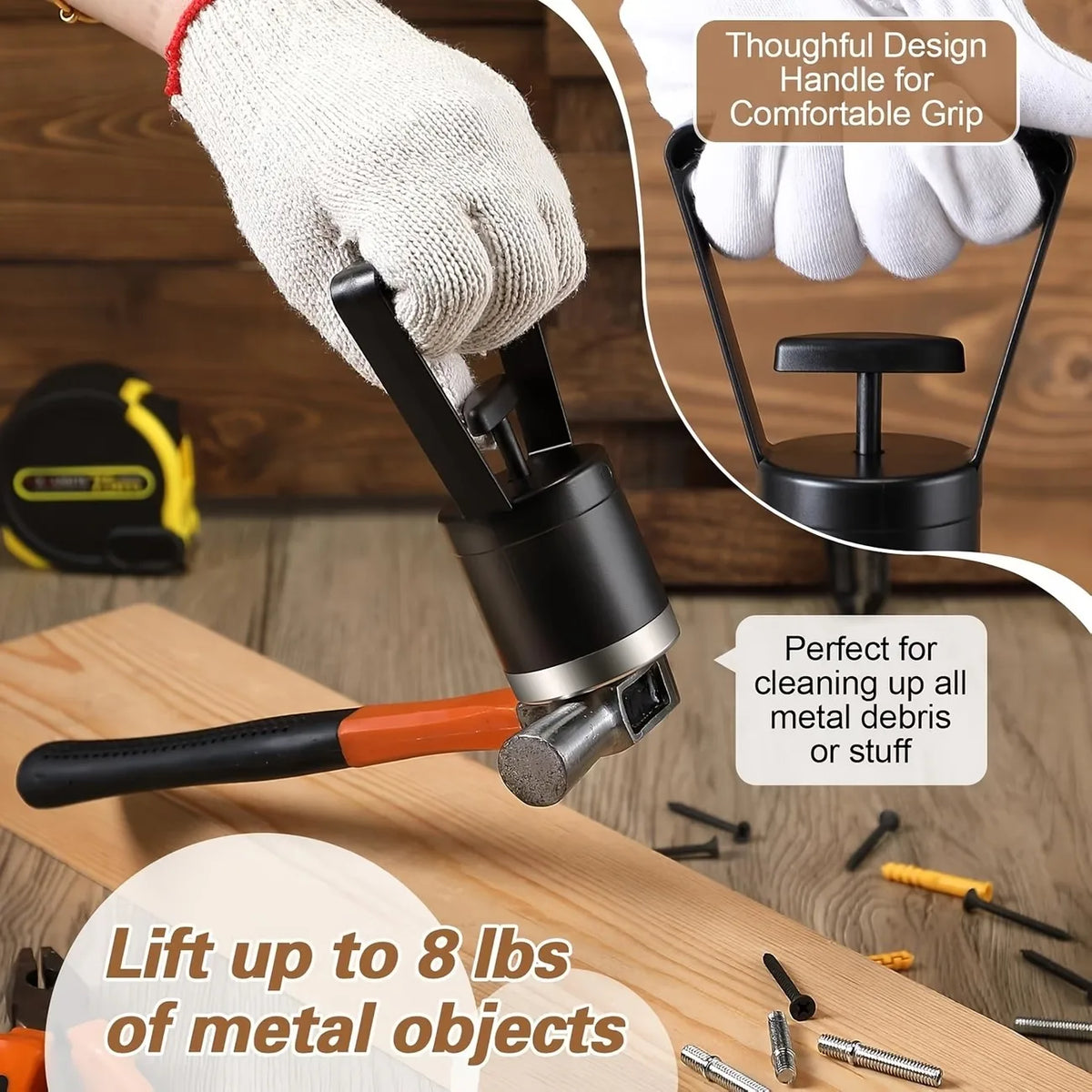 Quick-Release Magnetic Pickup Tool, 8-Pound Capacity Handheld Magnetic Mining Tool, Used for Separating Gold Ore and Minerals
