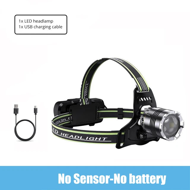 E2 White+UV Light Headlamp Motion Sensor LED Dual Light USB Rechargeable Outdoor Headlight Camping torch Lantern Waterproof Zoom