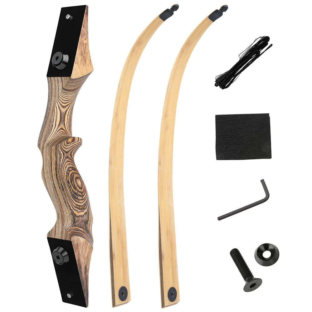60" Takedown Hunting Recurve Bow Set30/45/60lbs Wooden Frame Stable Bamboo Core Limbs All-in-One Arrow Kit Right Hand Adult Archery Gear for Recreational Shooting Competition Training & Outdoor Small Game Hunting