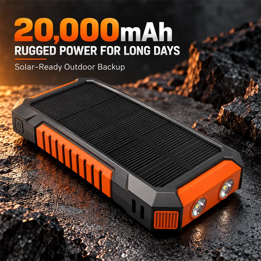 Solar Power Bank Portable Solar Power Supply Long-lasting Low Self-discharge Compatible with IOS Android USB-A & USB-C
