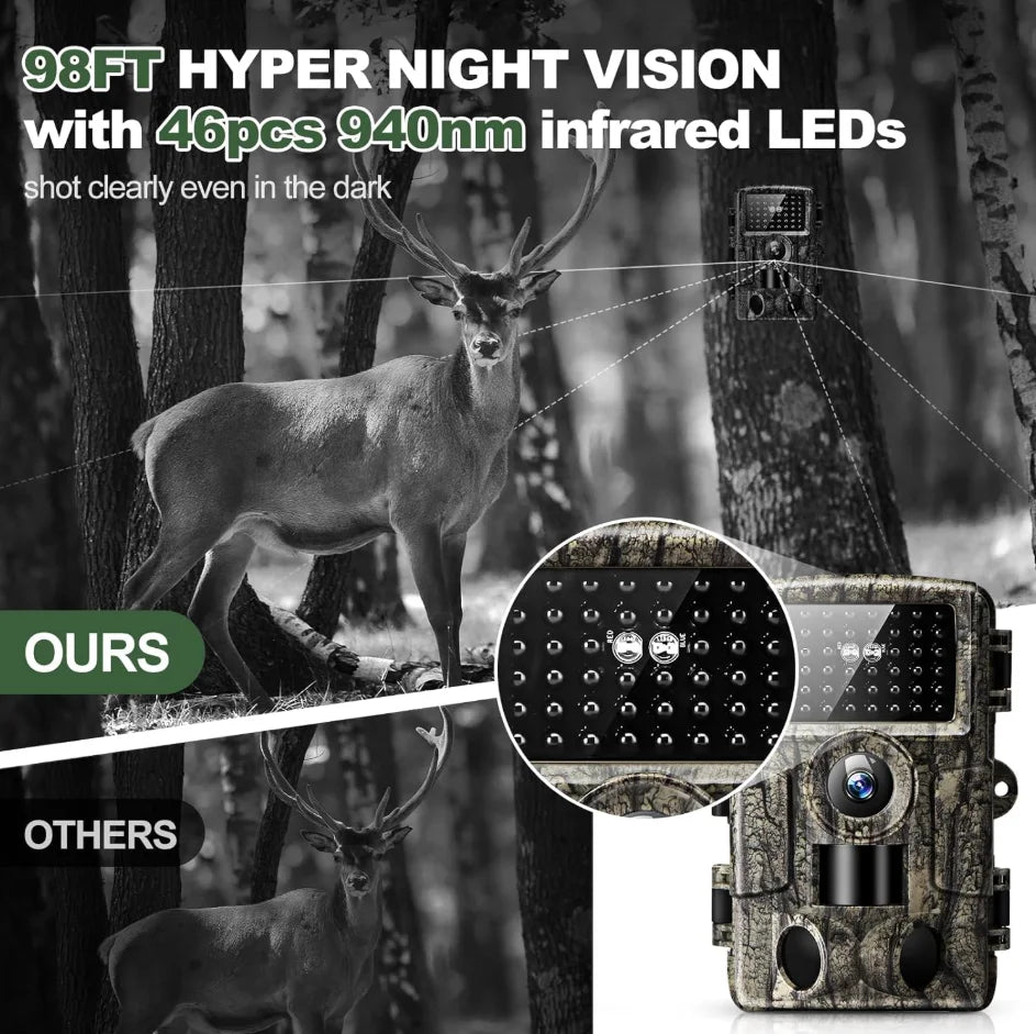 Wildlife Trail Camera Motion Triggered Game Hunting Camera, Bluetooth 4K Infrared Night Vision Outdoor Surveillance Trap Camera, IP66 Waterproof Wildlife Scouting Camera Included 32GB Memory Card