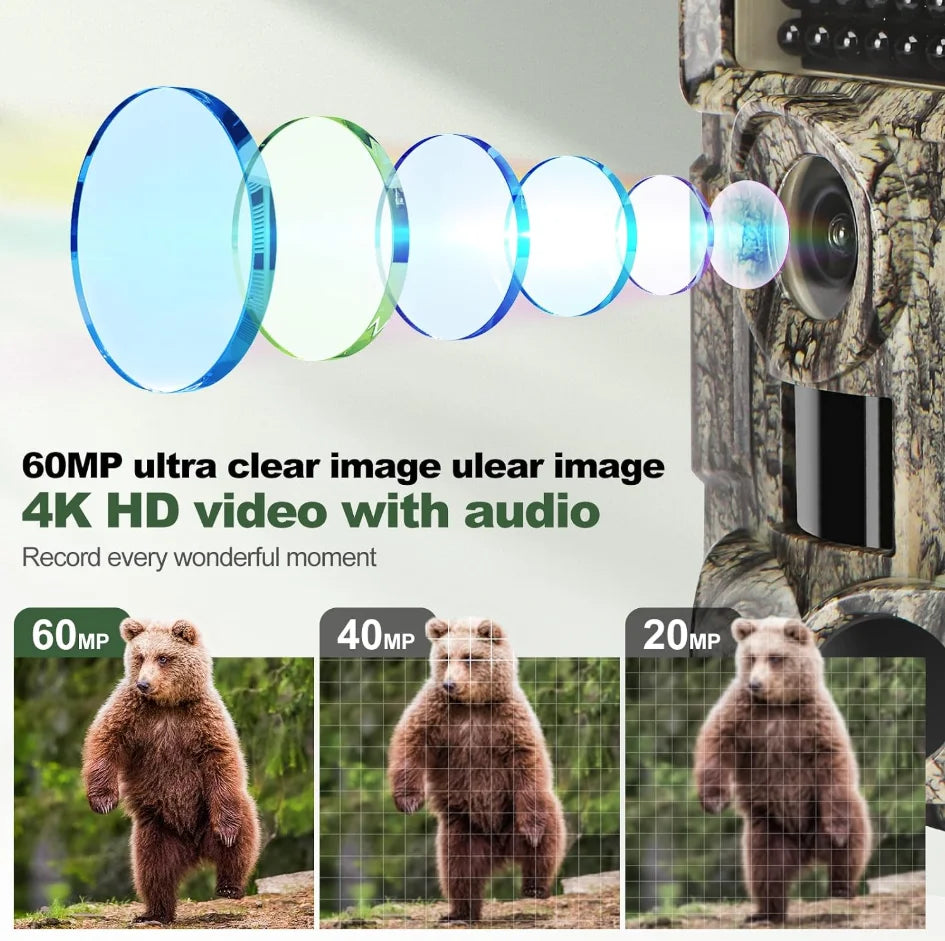 Wildlife Trail Camera Motion Triggered Game Hunting Camera, Bluetooth 4K Infrared Night Vision Outdoor Surveillance Trap Camera, IP66 Waterproof Wildlife Scouting Camera Included 32GB Memory Card