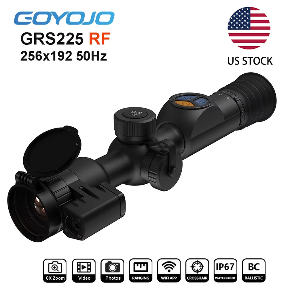 GOYOJO Thermal Imaging Scopes GRS225RF GRS225 Thermal Night Vision Scopes for Hunting 50Hz Thermal Imager Monocular with LRF WIFI Balli Calculator 8X Digital Zoom IP67  Long Range