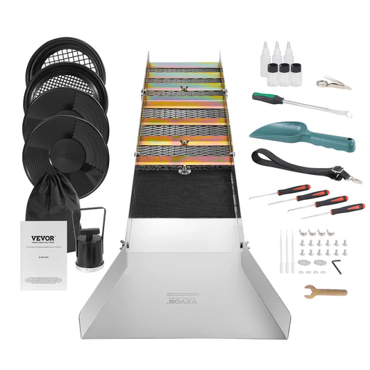 SucceBuy 50" 12" Complete Sluice Box Gold Panning Kit Aluminum Alloy Gold Mining Equipment 23/16 PCS Gold Prospecting Kit