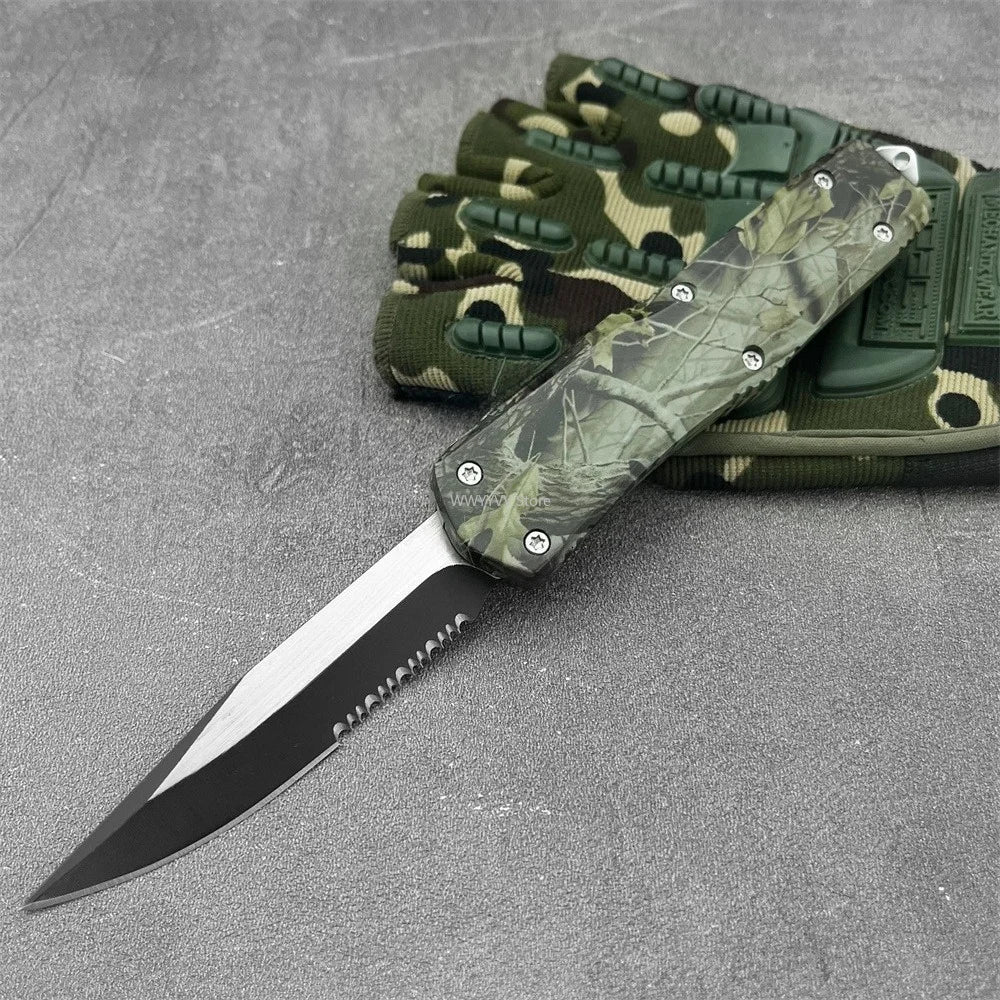 Multi-functional Pocket Folding Knife 440c Blade Green Zinc Alloy Handle with Pocket Clip Portable Outdoor Fruit Knife Camping Fishing Hunting Tool