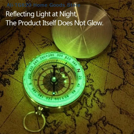 [TG820]New Outdoor Camping Hiking Portable Pocket Brass Gold Compass With Noctilucence Display