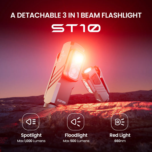 SOFIRN ST10 1000LM EDC Flashlight USB C 14500 Rechargeable with Mini Red Light 660NM Magnetic Tail & Clip Dual Switch Torch