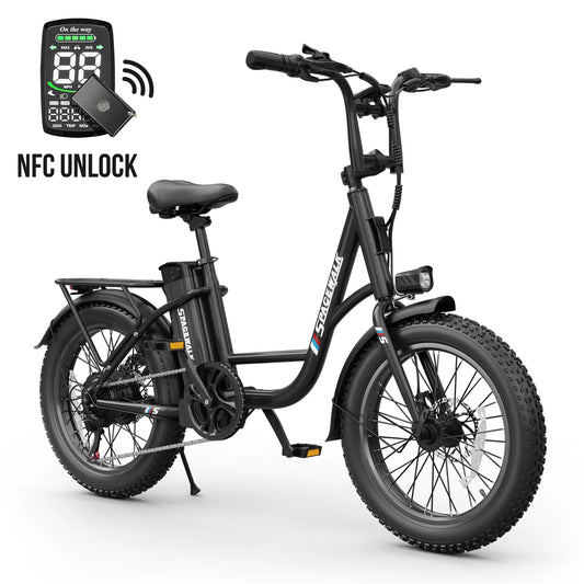 Spacewalk Fat Tire Electric Bike Adults 1500W Peak Motor 28MPH Speed 20x3.0 All Terrain Ebike 48V 13Ah Removable Battery NFC