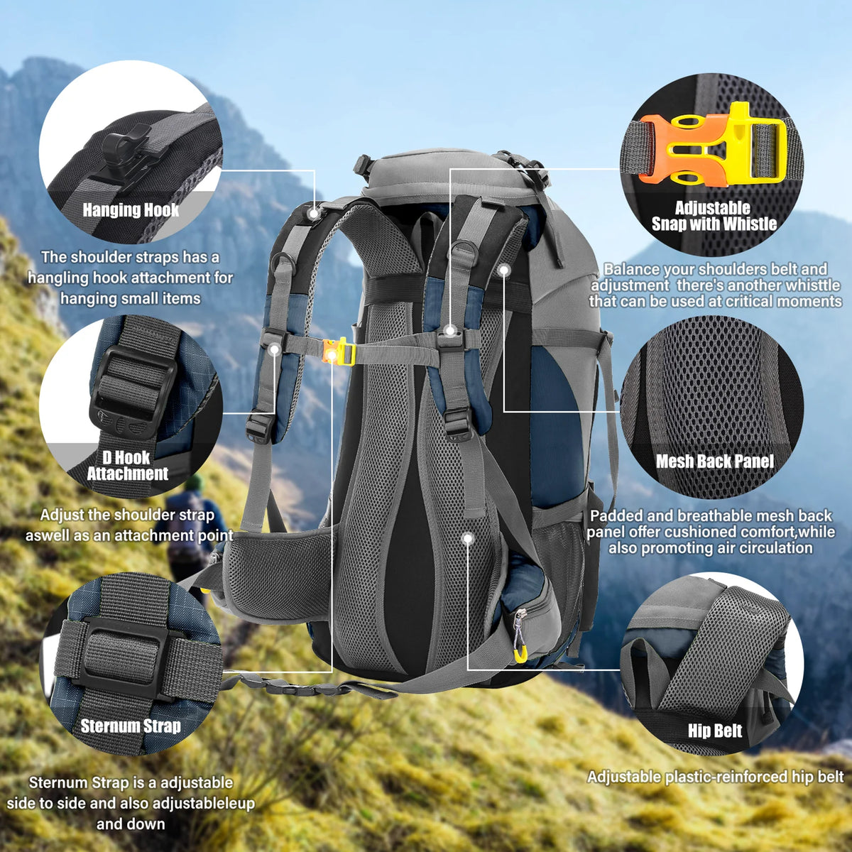 50L Waterproof Outdoor Sport Hiking Camping Travel Backpack Pack Mountaineering Climbing Trekking Bag Knapsack with Rain Cover