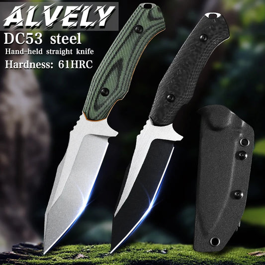 DC53 Steel Fixed-Blade Knife, Outdoor Camping and Hunting Knife, G10 Non-Slip Handle, Ideal for Hiking, Camping, and Fishing