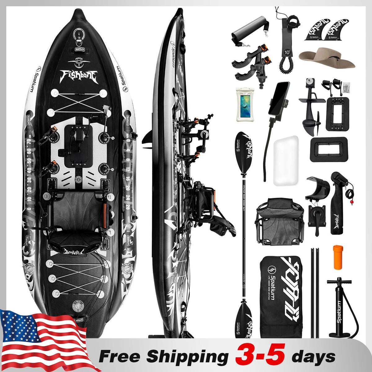 Spatium Fishing Kayak Boat Pedal Drive Sit on Top Pedal Drive Kayak Power System Orientation System