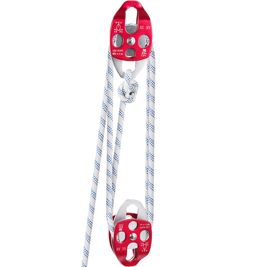 SucceBuy 6600lbs7700lbs Twin Sheave Block and Tackle Heavy Duty Pulley 7/16In Double Braid Rope for Outdoor Rescue Tree Climbing