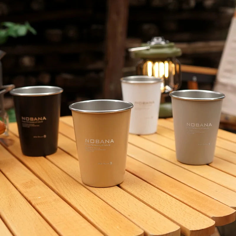 NOBANA New Outdoor Camping Cup 4-piece Set 304 Stainless Steel Cup Camping Picnic Barbecue Beer Water Coffee Cup 350ML