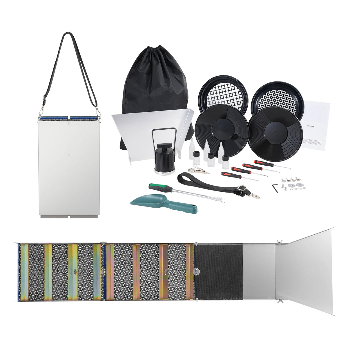 SucceBuy 50" 12" Complete Sluice Box Gold Panning Kit Aluminum Alloy Gold Mining Equipment 23/16 PCS Gold Prospecting Kit