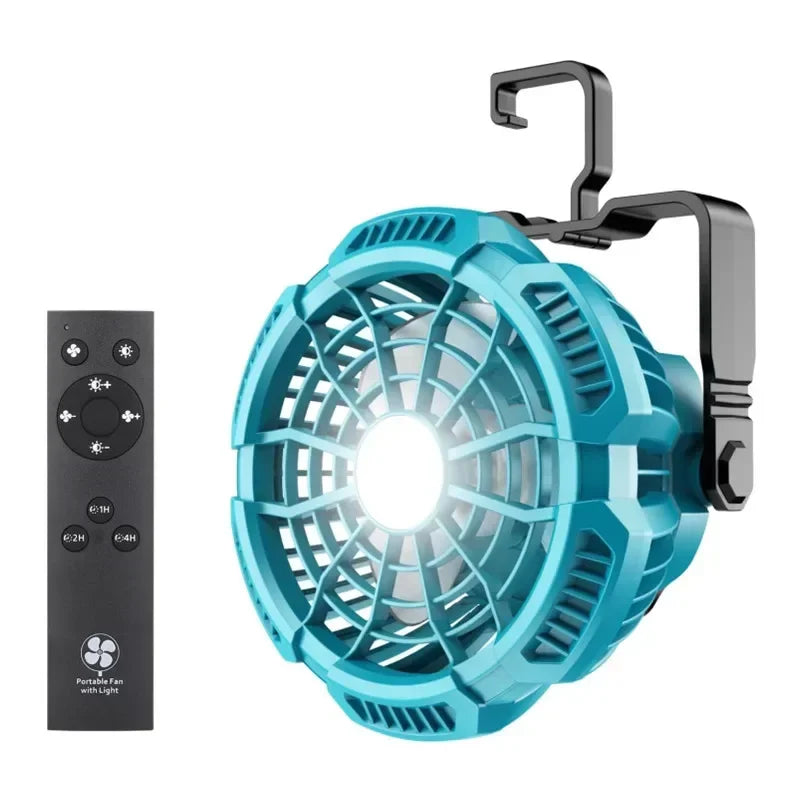 Portable Fan for Makita 18V Lithium-ion Battery Fan with 9W LED Work Light Personal Handheld Operated Fan with Hook for Camping