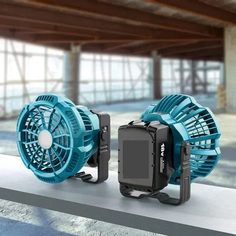 Portable Fan for Makita 18V Lithium-ion Battery Fan with 9W LED Work Light Personal Handheld Operated Fan with Hook for Camping