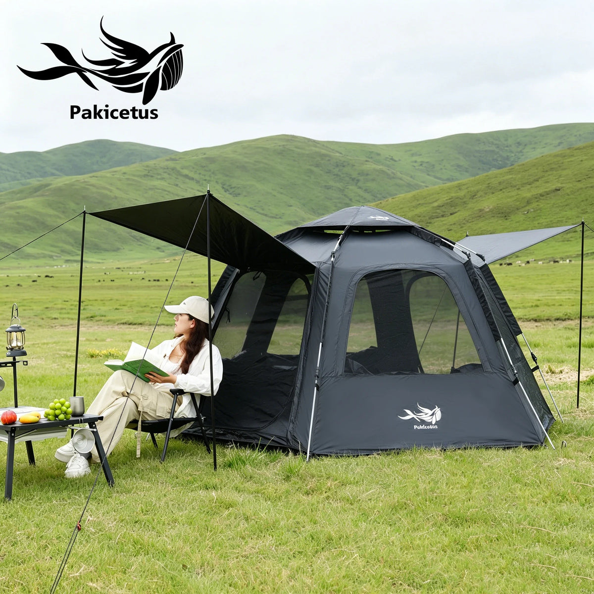 PAKICETUS Dome Camping Tent 2-5 Person Instant Setup 1 Minute Easy Assembly Double Doors Lightweight Portable Backpacking Tent for Outdoor Hiking