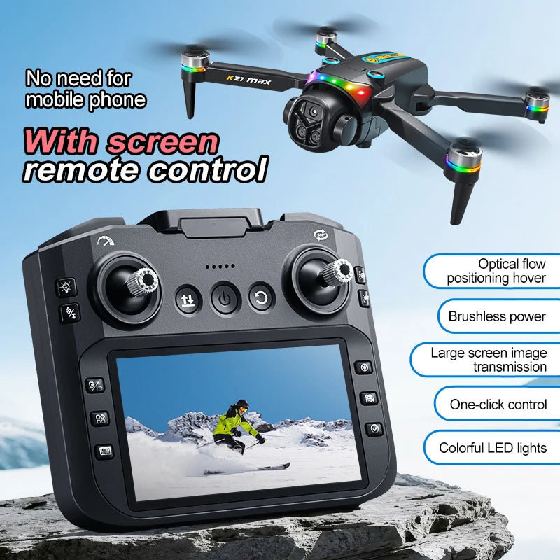 K21MAX Drone with 4.3" Screen Remote Controller, FPV Quadcopter with Optical Flow Hover & Auto Return-to-Home, Portable RC Drone for Beginners