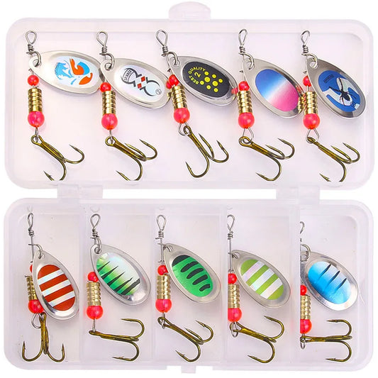 10pcs Metal Spinner Baits Fishing Lures Lot Mixed Color Spinnerbaits with Treble Hooks for Bass Salmon Trout