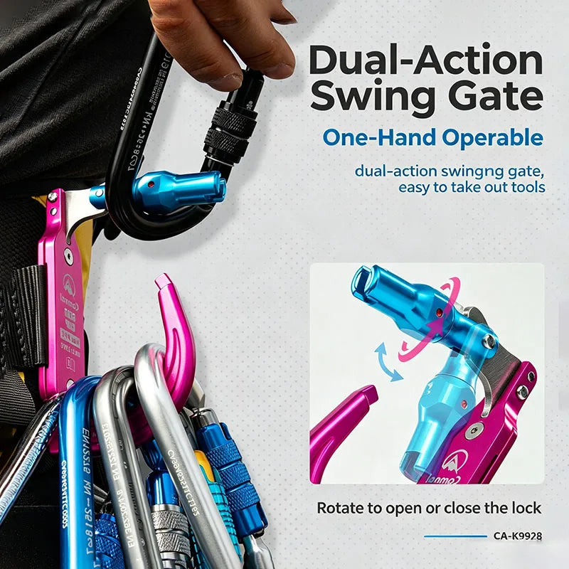 Metal Carry Clip Accessory Holder Clip for Caving and Rock Climbing, Screw Gate Hanging Clip for Hiking Camping and Small Item S