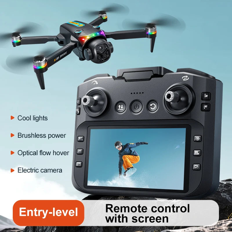 K21MAX Drone with 4.3" Screen Remote Controller, FPV Quadcopter with Optical Flow Hover & Auto Return-to-Home, Portable RC Drone for Beginners