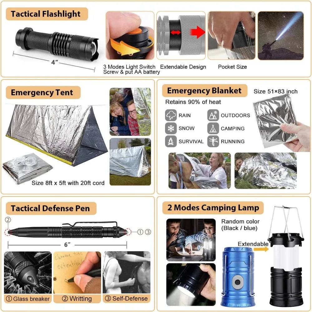 Accessories 250Pcs Survival Gear First Aid Kit with Emergency Tent and Molle Compatible Bag for Outdoor Adventure Hiking Hunting