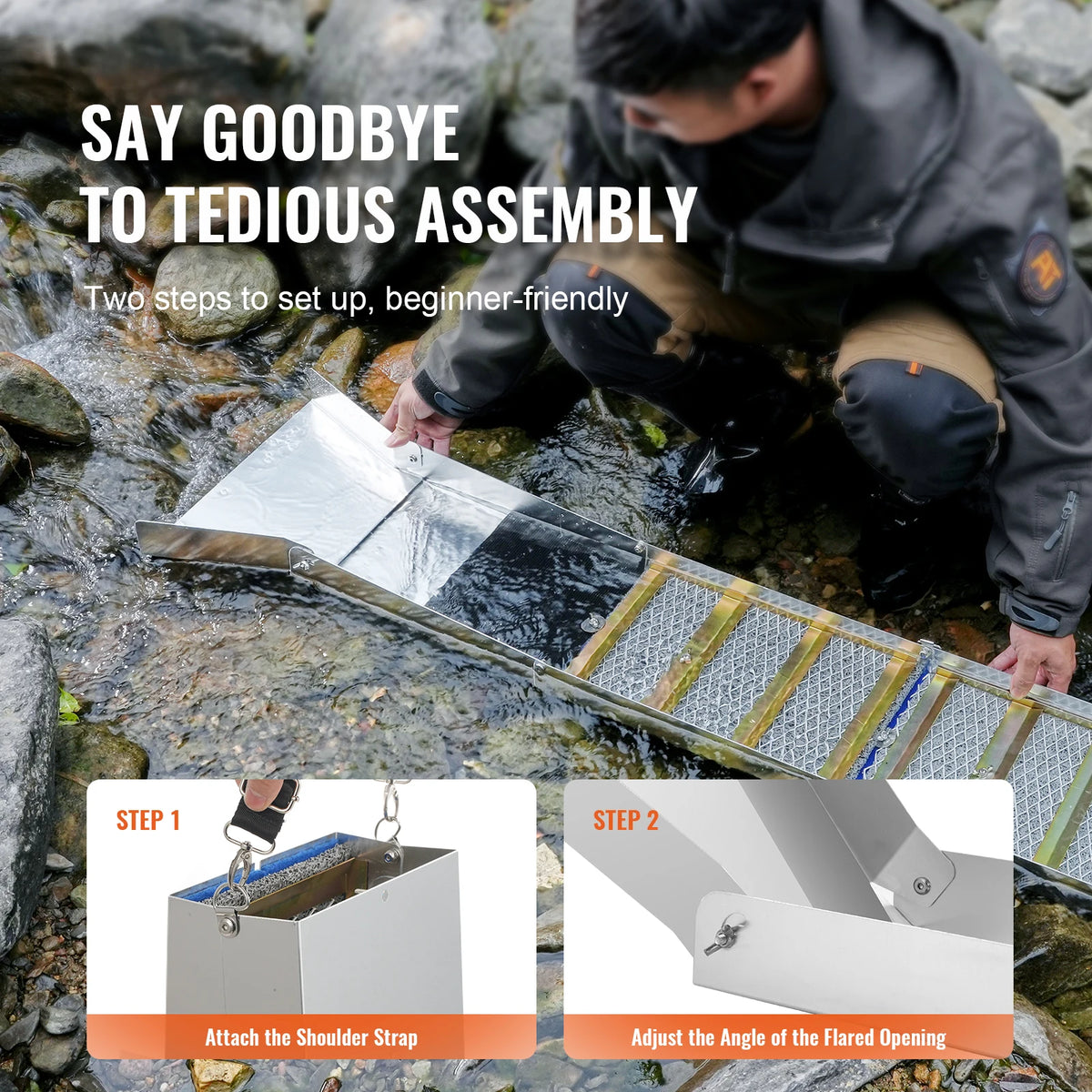 SucceBuy 50" 12" Complete Sluice Box Gold Panning Kit Aluminum Alloy Gold Mining Equipment 23/16 PCS Gold Prospecting Kit