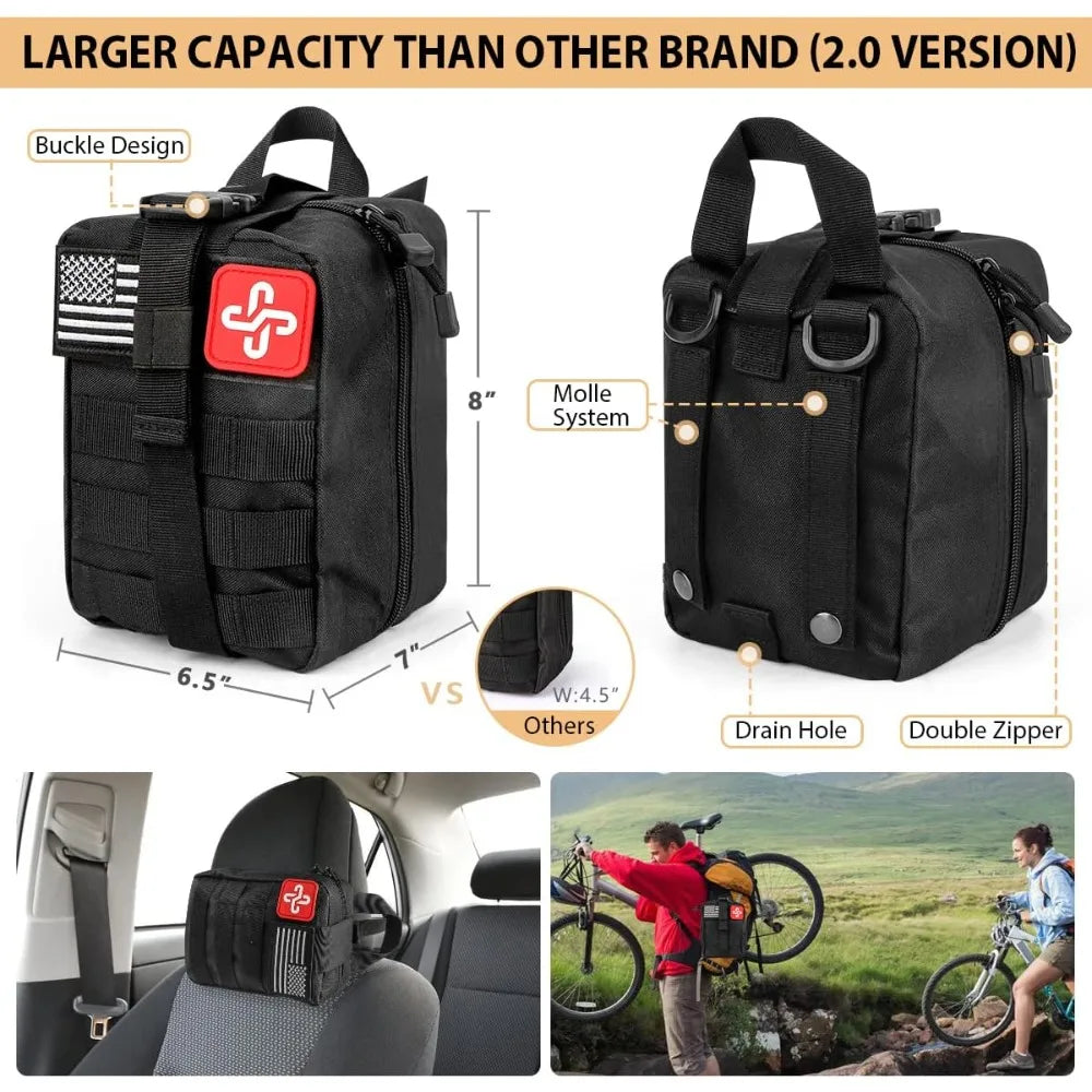 Accessories 250Pcs Survival Gear First Aid Kit with Emergency Tent and Molle Compatible Bag for Outdoor Adventure Hiking Hunting