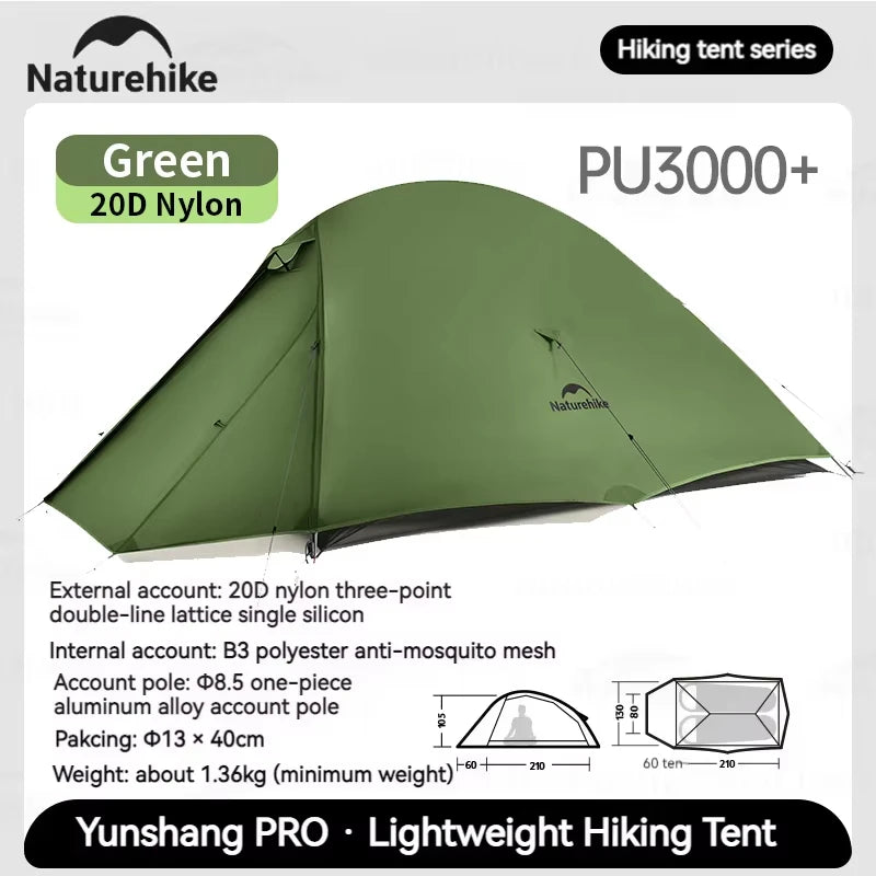 Naturehike Cloud Up Pro Tent 1/2/3 Person Lightweight 20D Nylon Waterproof Outdoor Camping Hiking Backpacking Ultralight Tent