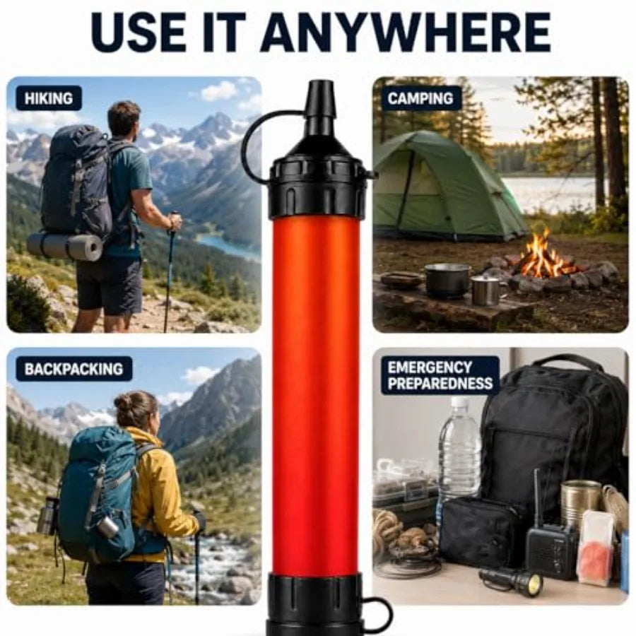 Water Filter Straw for Camping, Hiking, Travel, Biking Hollow Fiber Membrane, Black Filters 1500 Liters