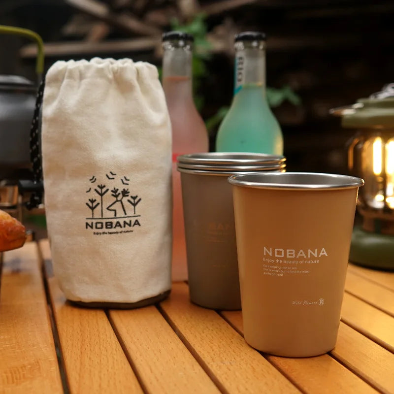 NOBANA New Outdoor Camping Cup 4-piece Set 304 Stainless Steel Cup Camping Picnic Barbecue Beer Water Coffee Cup 350ML