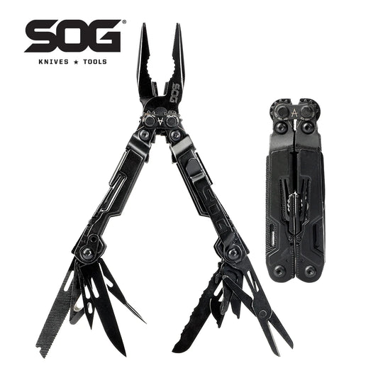 SOG 18 in 1 PowerPint Mini Multi-tool Stainless Steel Pocket EDC Multifunctional Pliers with Folding Knife Screwdrivers Scissors For Survival Fishing Hiking Cycling Travel DIY Home Emergency Repair Portable Camping Tools
