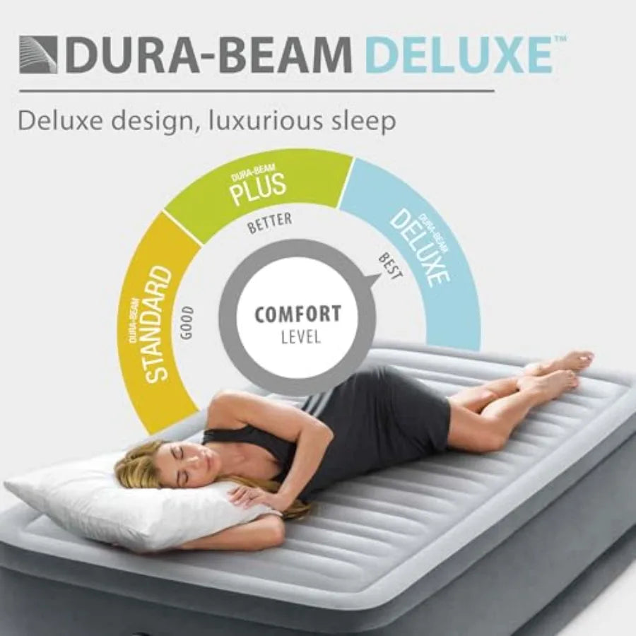 King Size Air Mattress for camping travel, PVC material, gray color, 18in height with built-in pump and Dura-Beam elevated prem