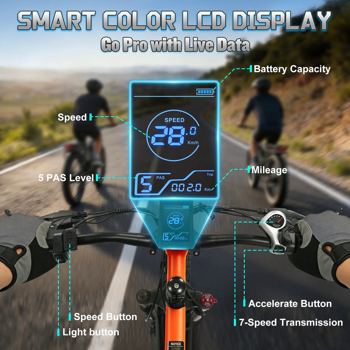 OBX Electric Bike 26" Fat Tires Electric Mountain Bike 1500W Peak Motor 48V 15Ah 28 MPH 55Mi Range Off-Road Ebike with Front Suspension