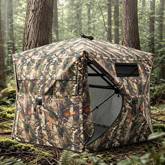 Pop Up Ground Blind 300D Oxford Camo Shelter with Carry Bag, Portable Field Blind 57x57x65 Inch