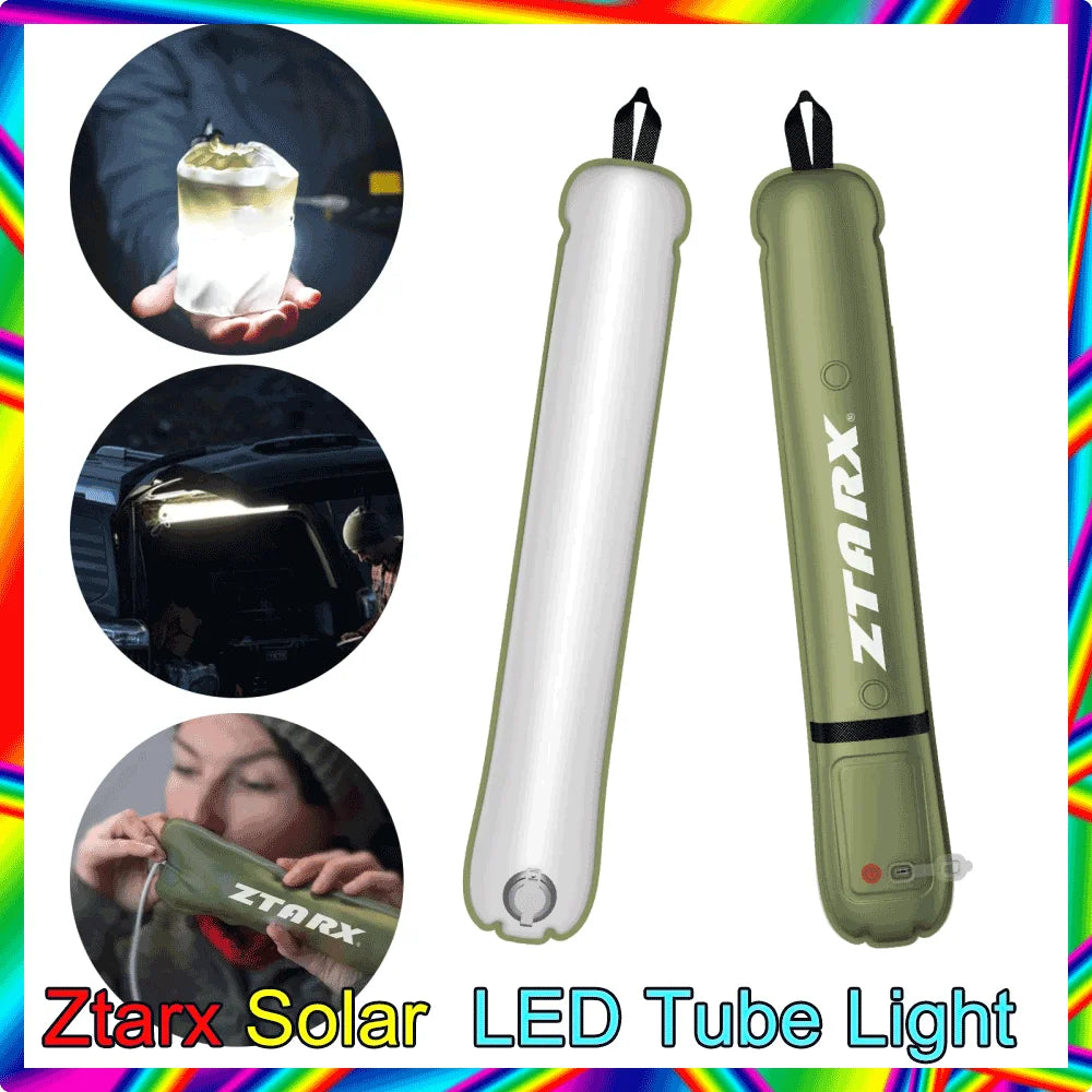 Ztarx Solar LED Tube Light Built-in Battery Inflatable IP66 Waterproof Folding Magnetic Fill Light for Car Camping USB Charging
