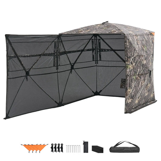 SucceBuy Hunting Blind 2-3 Person See Through Ground Blinds with Carrying Bag Silent Side Door and Window for Turkey and Deer