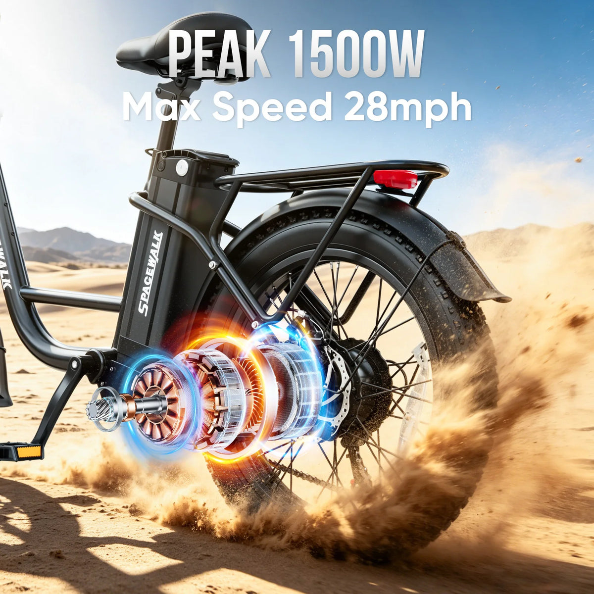 Spacewalk Fat Tire Electric Bike Adults 1500W Peak Motor 28MPH Speed 20x3.0 All Terrain Ebike 48V 13Ah Removable Battery NFC