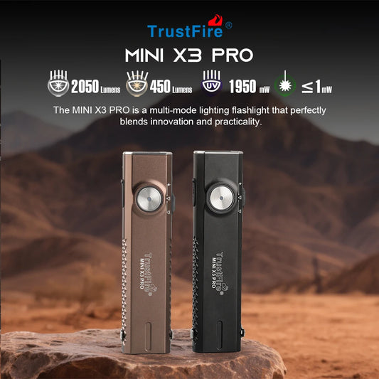 TrustFire MINIX3-PRO 6-in-1 2050 Lumens Rechargeable EDC LED Flashlight With UV Light Pointer Blue Red Light Spotlight Floodlight Pocket Lantern IPX6 Waterproof Flat LED Torch for Camping