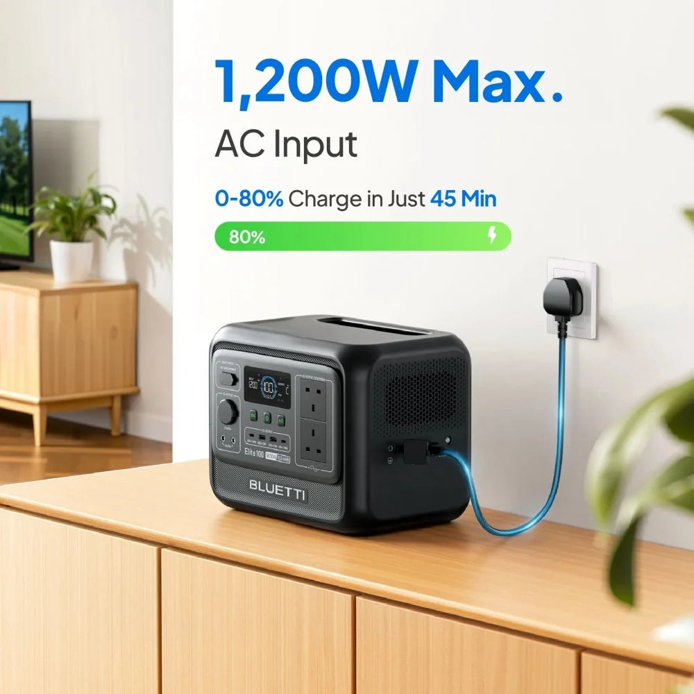 【Renew】BLUETTI Elite 100 V2 Portable Power Station 1800W 1024Wh LiFePO4 Battery Solar Generator Fast Charging UPS Backup Power For Camping RV Road Trip Home Emergency Off Grid Outdoor Use Low Noise Multiple Output Ports L