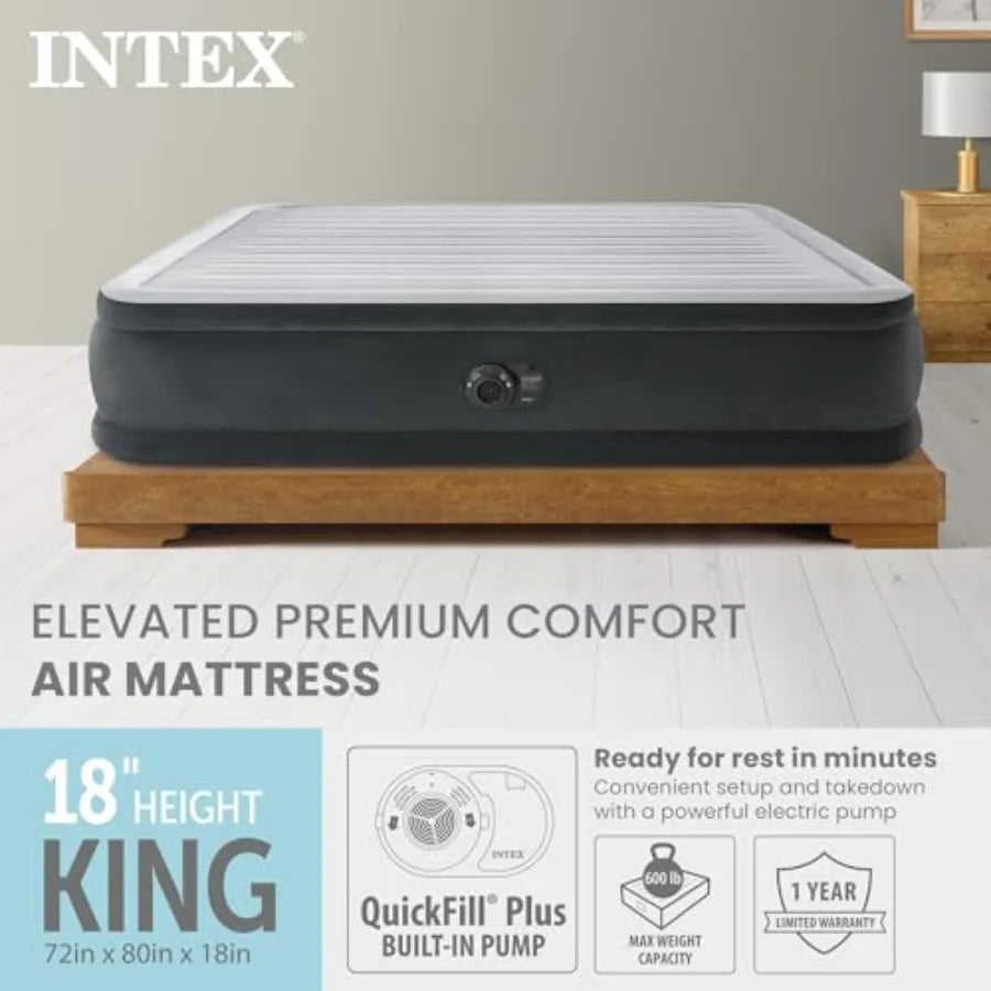 King Size Air Mattress for camping travel, PVC material, gray color, 18in height with built-in pump and Dura-Beam elevated prem