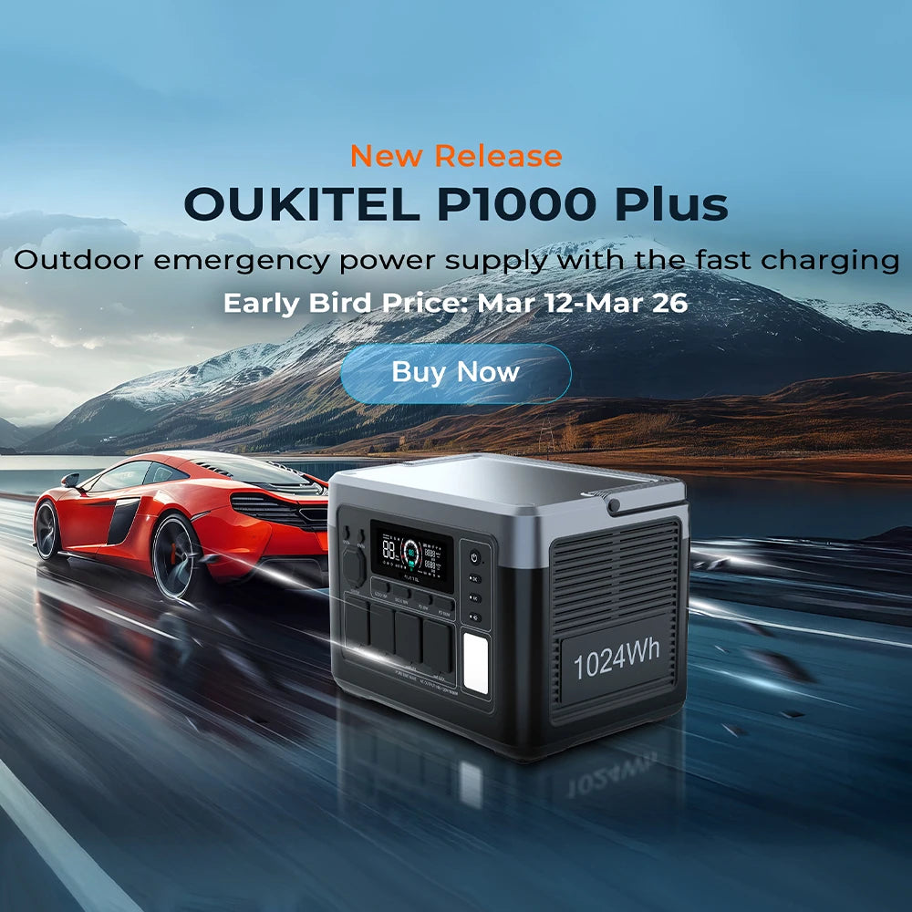 OUKITEL P1000 PLUS Portable Power Station 1024Wh LiFePO4 Solar Generator, 1800W 3600W Surge, 1 Hour Fast Charging, 10ms UPS, 100W PD, 11 Outputs, Lightweight Backup Power for Home Emergency Camping RV Hurricane Outdoor