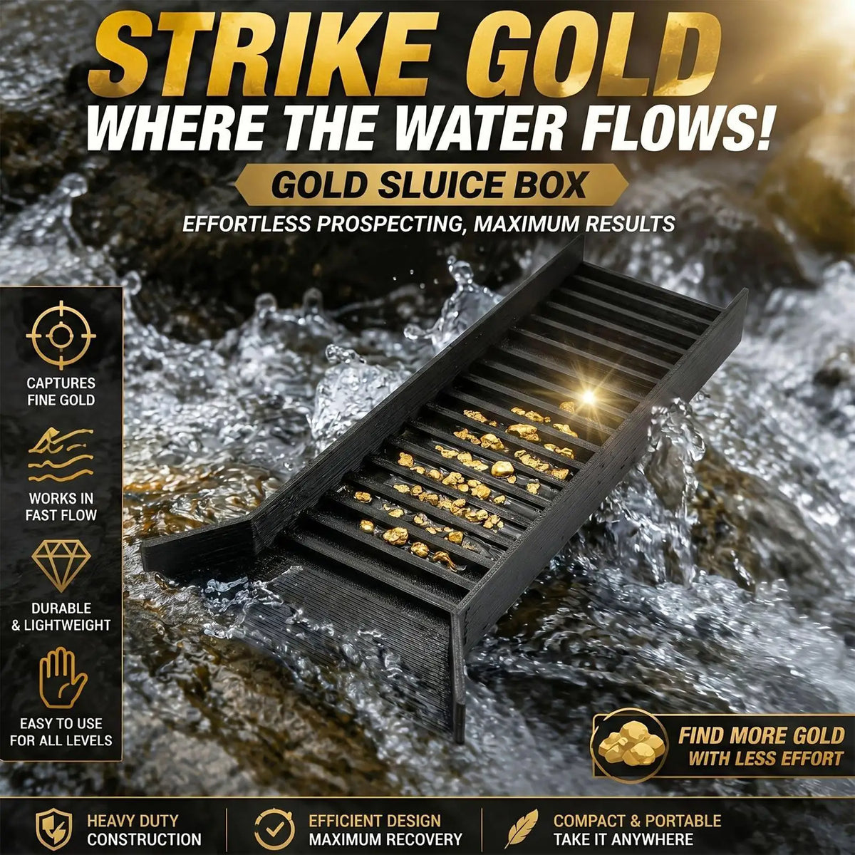 Manual Outdoor Gold Panning Sluice Handheld Fine Gold Capture River Gold Mining Sluice Tool Gold Panning Sluice Box