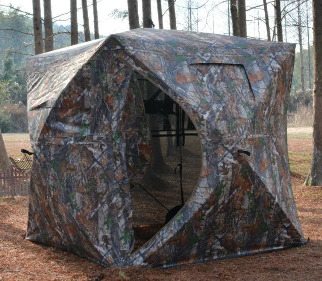 270 Degree See Through Ground Blind for Turkey Deer Catching, Camouflage Pop Up Outdoor Blinds Ground Waterproof Portable Concealed Shelter with Silent Door and Carrying Bag