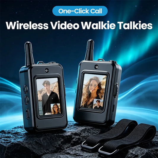 Video Walkie Talkies, Rechargeable 2-Way Video Intercom with Built-in Camera & Display Screen, Portable Walkie Talkie 2-Pack with Carrying Straps for Camping, Hiking & Outdoor Adventures