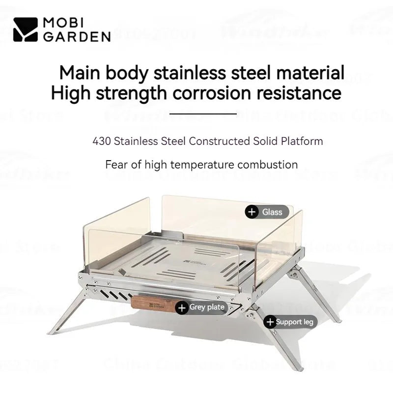 MOBI GARDEN Outdoor Camping Firewood Stove Burning Fire Platform 5.7KG Stove Cooking Tea Stainless Steel Heating Bonfire Rack