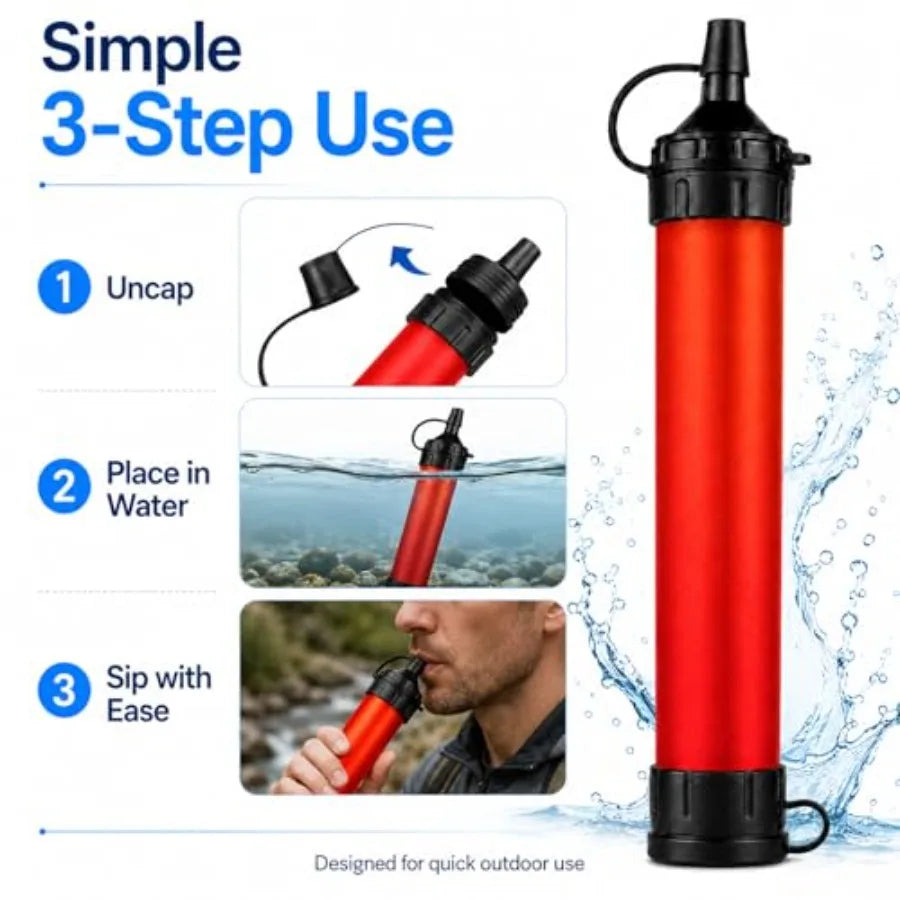 Water Filter Straw for Camping, Hiking, Travel, Biking Hollow Fiber Membrane, Black Filters 1500 Liters