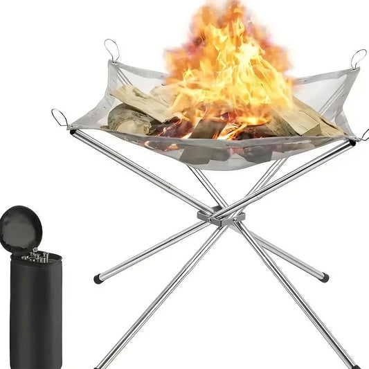 Portable Folding Fire Pit Stainless Steel - Steel Mesh Wood Burning Bonfire Rack for Outdoor Camping Backyard Garden, with Carrying Bag, Easy to Store and Transport, Perfect for Bonfire Parties and Outdoor Gatherings
