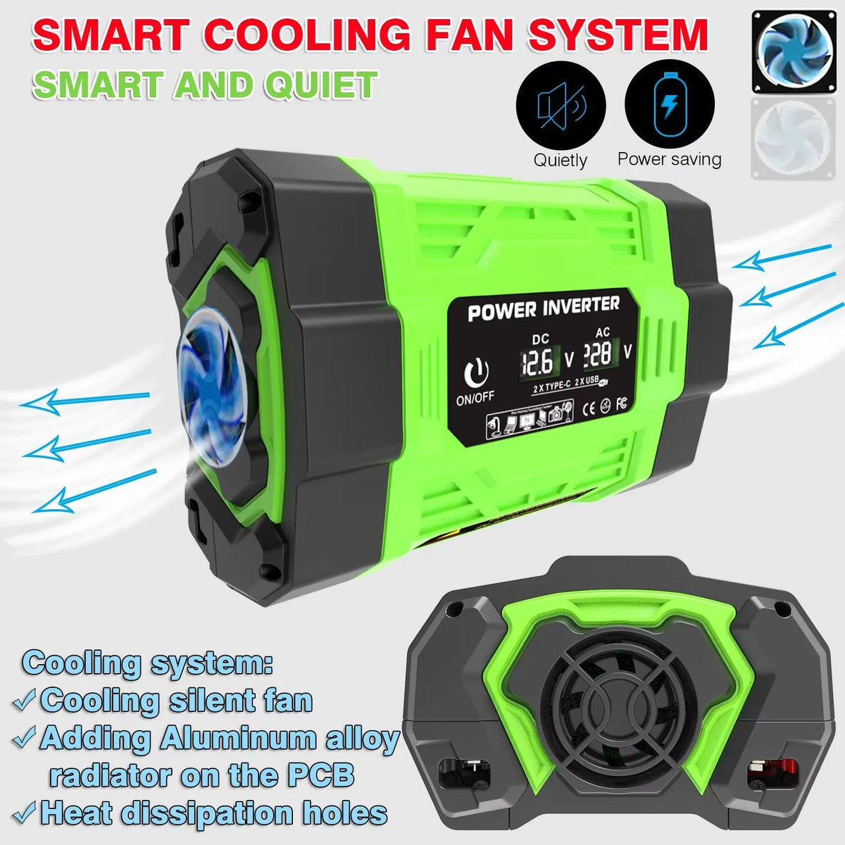 12V Car Power Inverter 200W/300W/500W DC To AC 110V/220V Converter with Dual Outlets USB Type-C LCD for Camping Travel